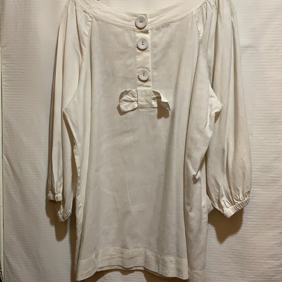 SANDRO A-LINE SMOCKED LINEN SZ XL TOP BUTTON BACK - Picture 2 of 7